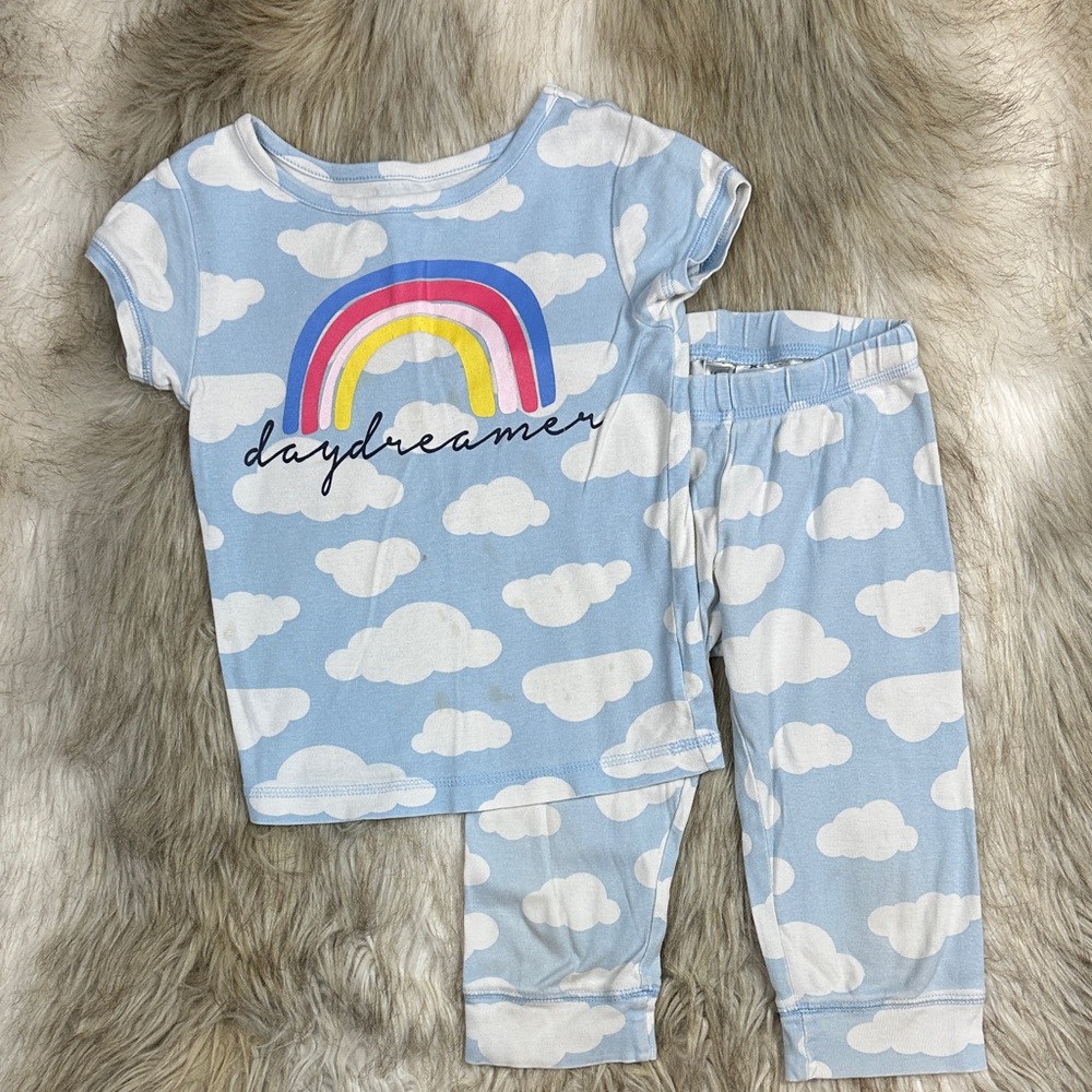 Gap Kids Daydreamer Cloud Pajama Set - Blue with Rainbow and Cloud Print